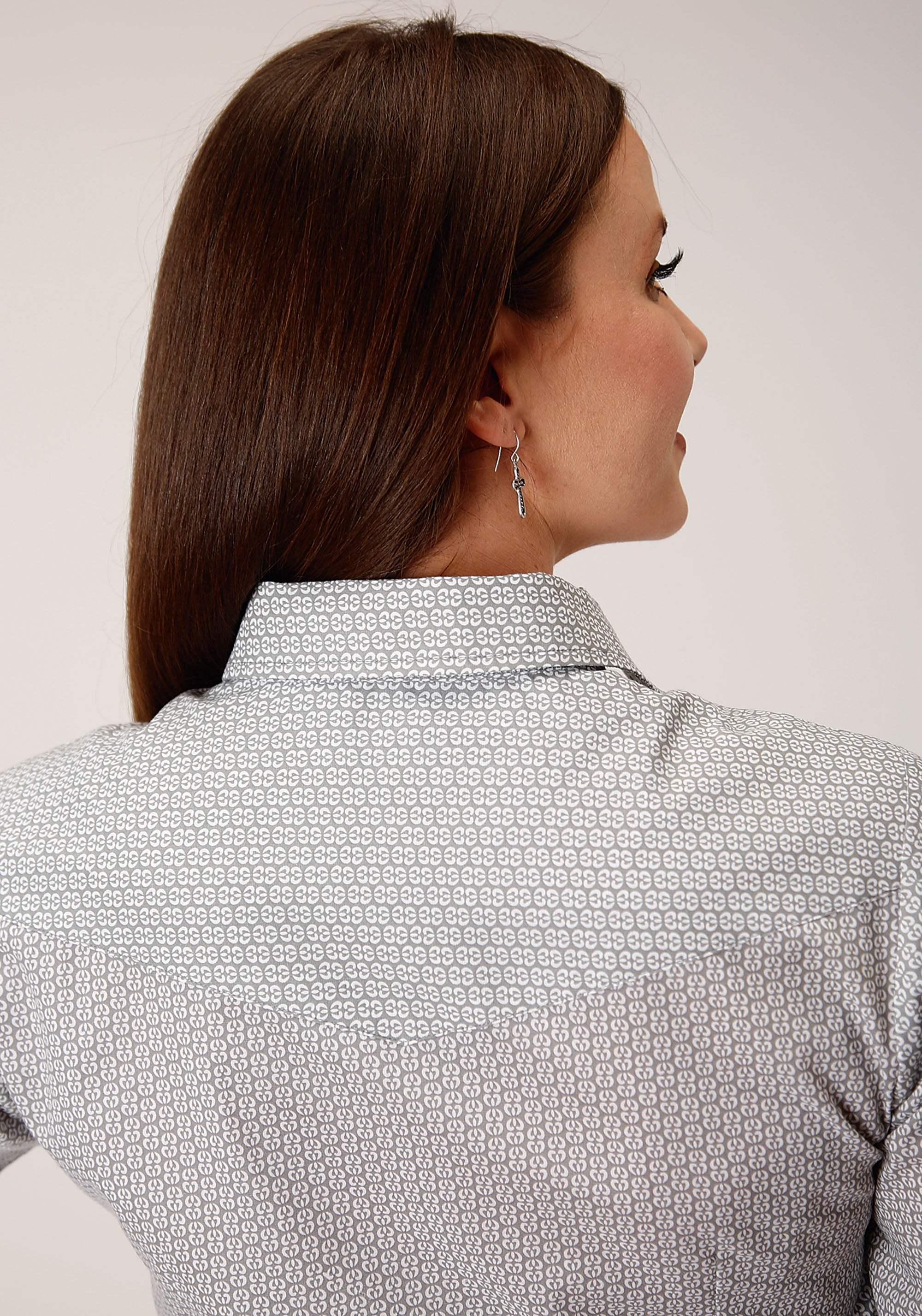 Roper Womens Long Sleeve Snap Grey And White Print Western Shirt - Roper - Flyclothing LLC
