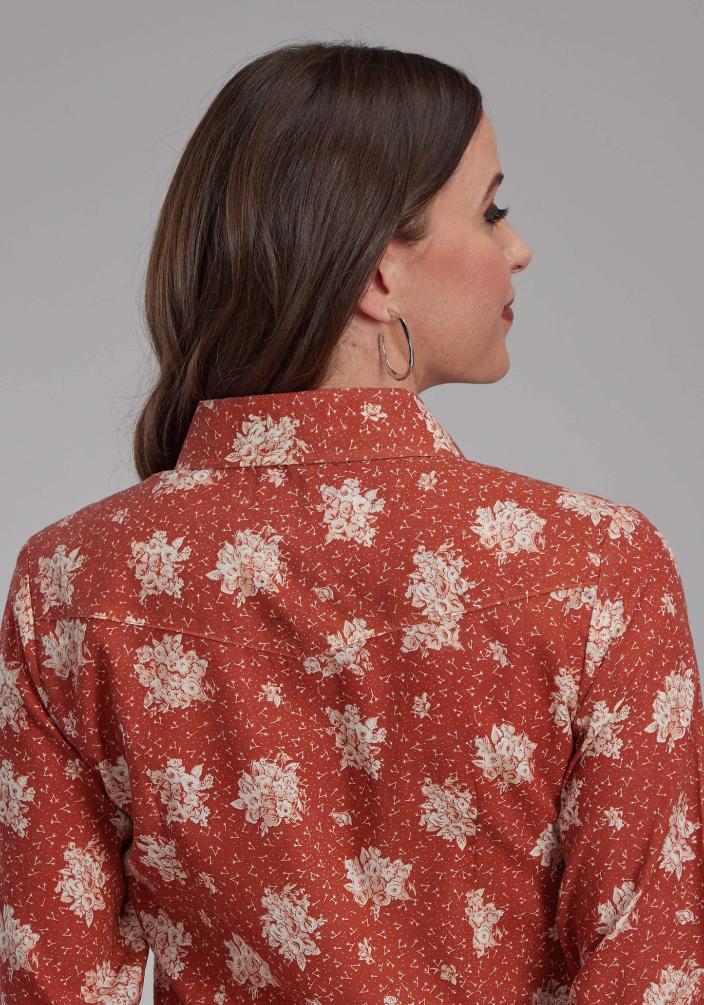 Roper Womens Orange And Cream Floral Long Sleeve Snap Western Shirt - Roper - Flyclothing LLC