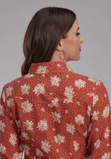 Roper Womens Orange And Cream Floral Long Sleeve Snap Western Shirt - Roper - Flyclothing LLC