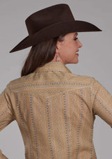 Roper Womens Tan And Navy Wallpaper Long Sleeve Snap Western Shirt - Roper - Flyclothing LLC