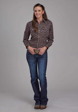 Roper Womens Brown And Cream Floral Long Sleeve Snap Western Shirt - Roper - Flyclothing LLC