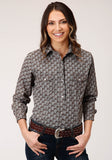 Roper Womens Long Sleeve Snap Chocolate And Cream Tear Drop Print Western Shirt - Roper