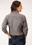 Roper Womens Long Sleeve Snap Chocolate And Cream Tear Drop Print Western Shirt - Roper