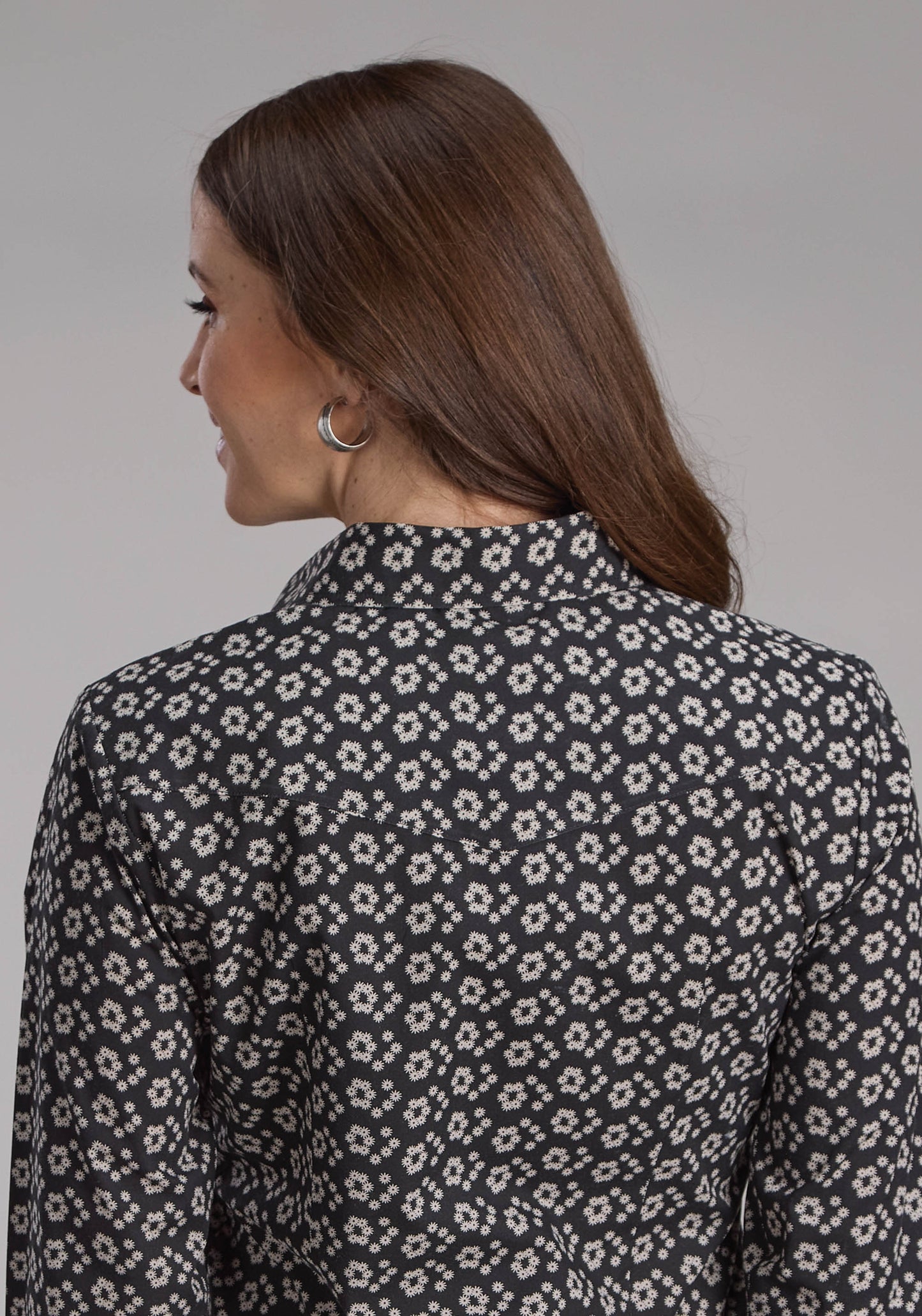 Roper Womens Black And Cream Floral Print Long Sleeve Snap Western Shirt