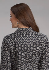 Roper Womens Black And Cream Floral Print Long Sleeve Snap Western Shirt