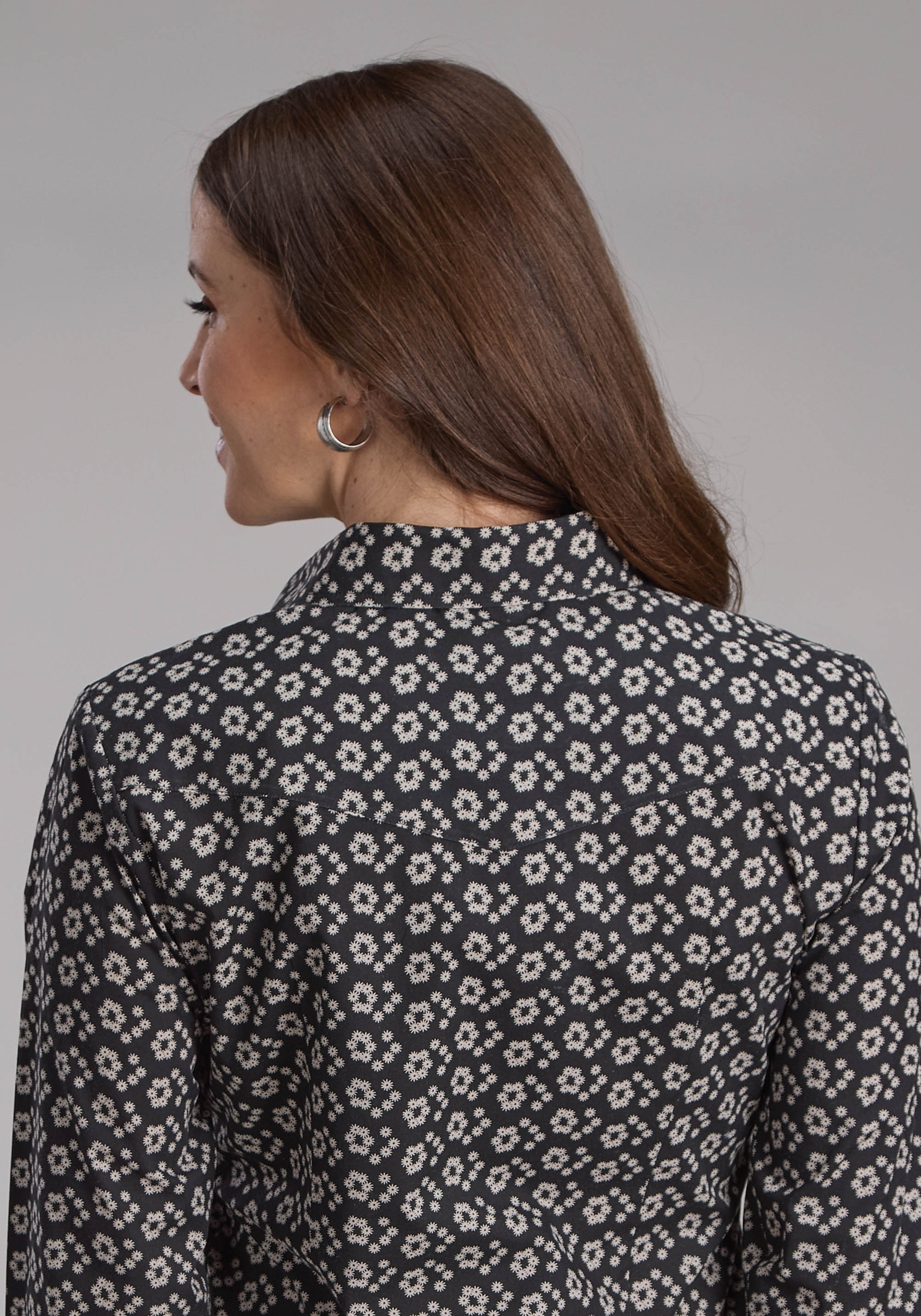 Roper Womens Black And Cream Floral Print Long Sleeve Snap Western Shirt