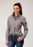 Roper Womens Long Sleeve Snap Wine Taupe Retro Print Western Shirt - Roper