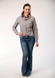 Roper Womens Long Sleeve Snap Wine Taupe Retro Print Western Shirt - Roper