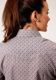 Roper Womens Long Sleeve Snap Wine Taupe Retro Print Western Shirt - Roper