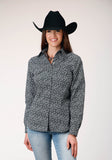 Roper Womens Long Sleeve Snap Black White Floral Print Western Shirt - Roper