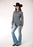 Roper Womens Long Sleeve Snap Black White Floral Print Western Shirt - Roper