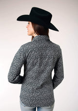 Roper Womens Long Sleeve Snap Black White Floral Print Western Shirt - Roper - Flyclothing LLC