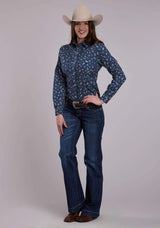 Roper Womens Long Sleeve Snap Blue Paisley Western Shirt - Roper - Flyclothing LLC