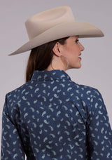 Roper Womens Long Sleeve Snap Blue Paisley Western Shirt - Roper - Flyclothing LLC