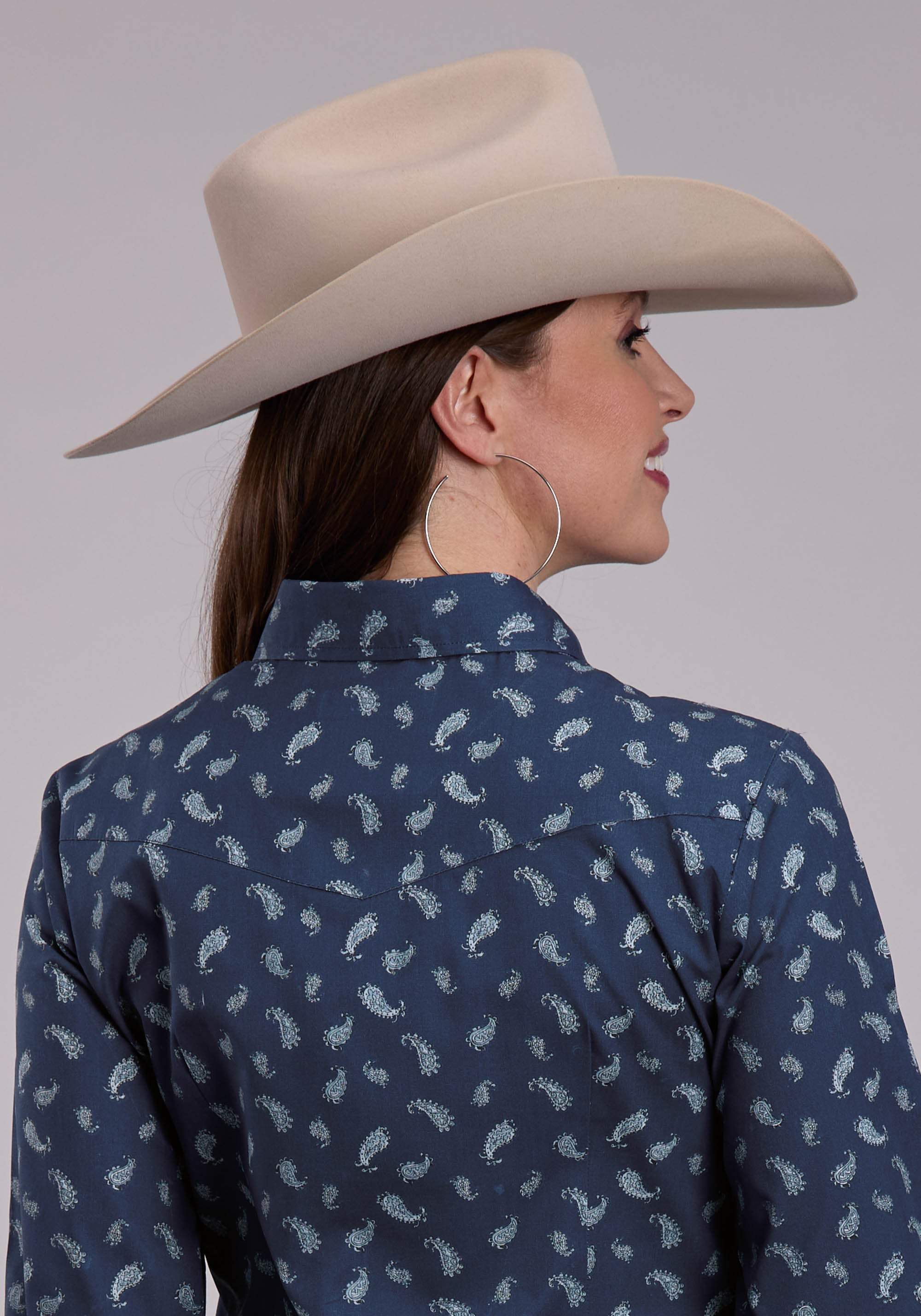 Roper Womens Long Sleeve Snap Blue Paisley Western Shirt - Roper - Flyclothing LLC