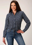 Roper Womens Long Sleeve Snap Navy And White Floral Print Western Shirt - Roper