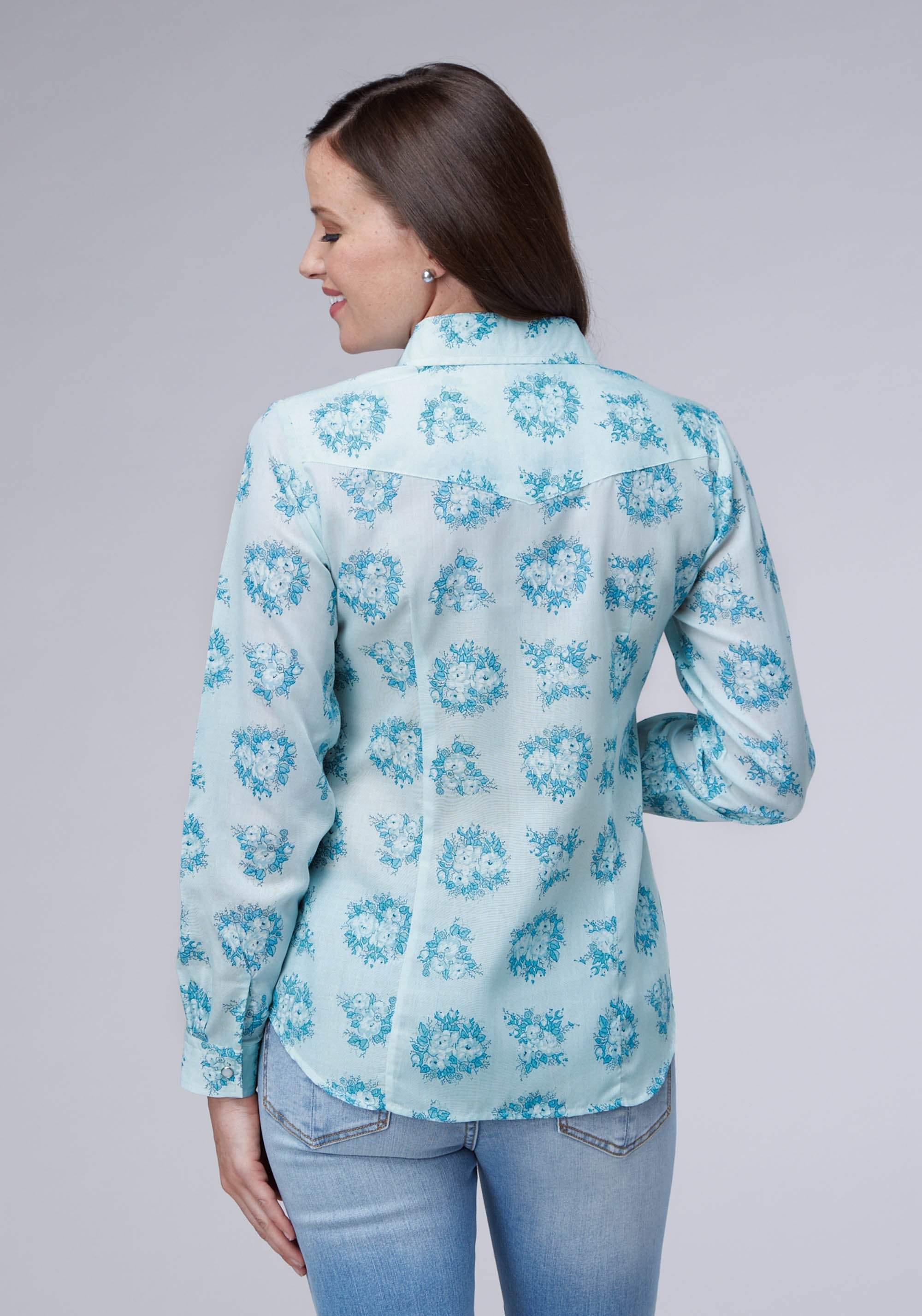 Roper Womens Multi Blue Floral Print Long Sleeve Snap Western Shirt - Roper - Flyclothing LLC