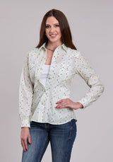 Womens Roper Cream Floral Print Long Sleeve Snap Shirt