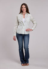Womens Roper Cream Floral Print Long Sleeve Snap Shirt