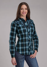 Roper Womens Mulit Blue Windowpane Plaid Long Sleeve Snap Western Shirt - Roper - Flyclothing LLC