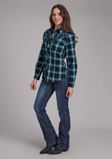 Roper Womens Mulit Blue Windowpane Plaid Long Sleeve Snap Western Shirt - Roper - Flyclothing LLC