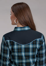 Roper Womens Mulit Blue Windowpane Plaid Long Sleeve Snap Western Shirt - Roper - Flyclothing LLC