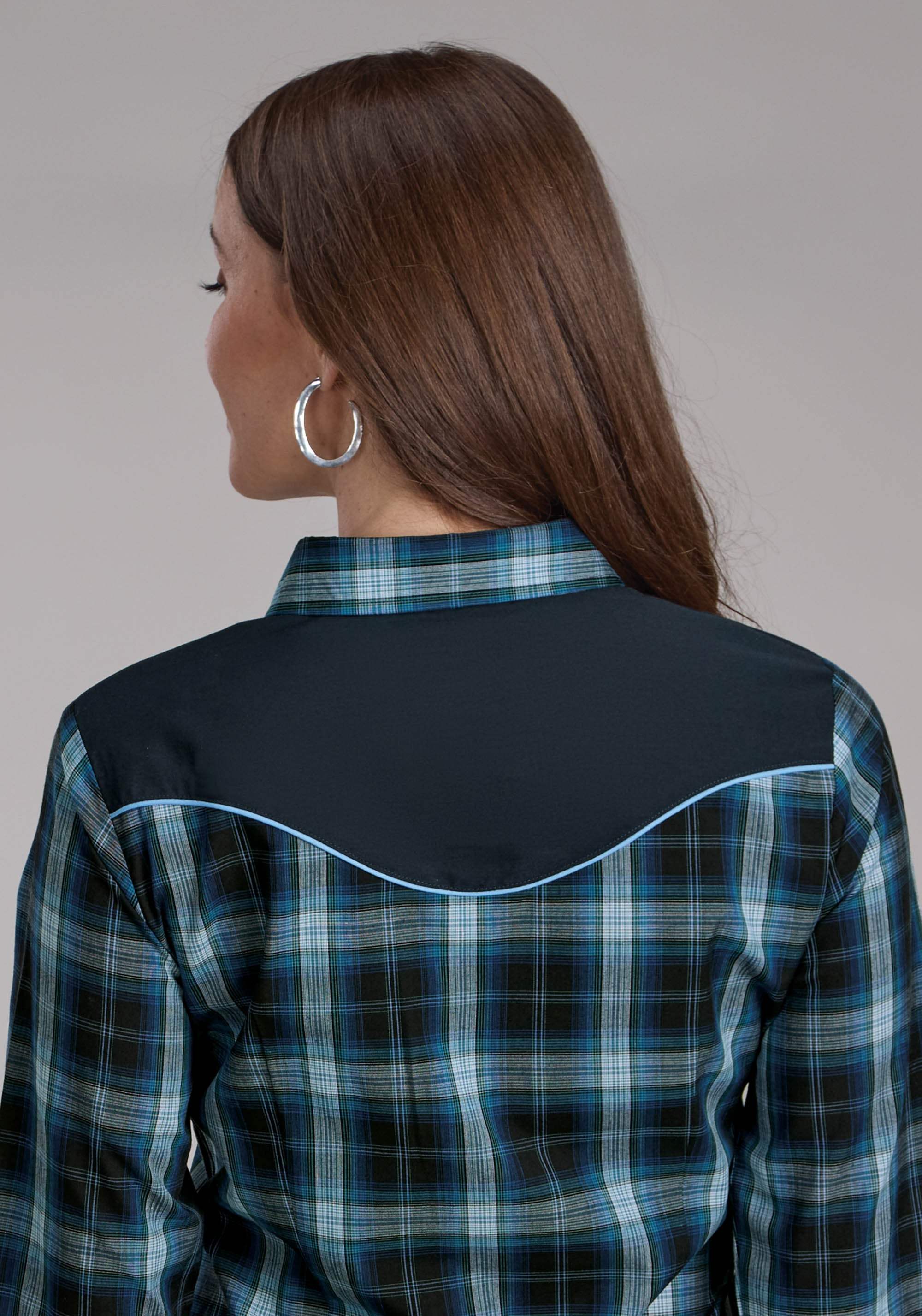 Roper Womens Mulit Blue Windowpane Plaid Long Sleeve Snap Western Shirt - Roper - Flyclothing LLC