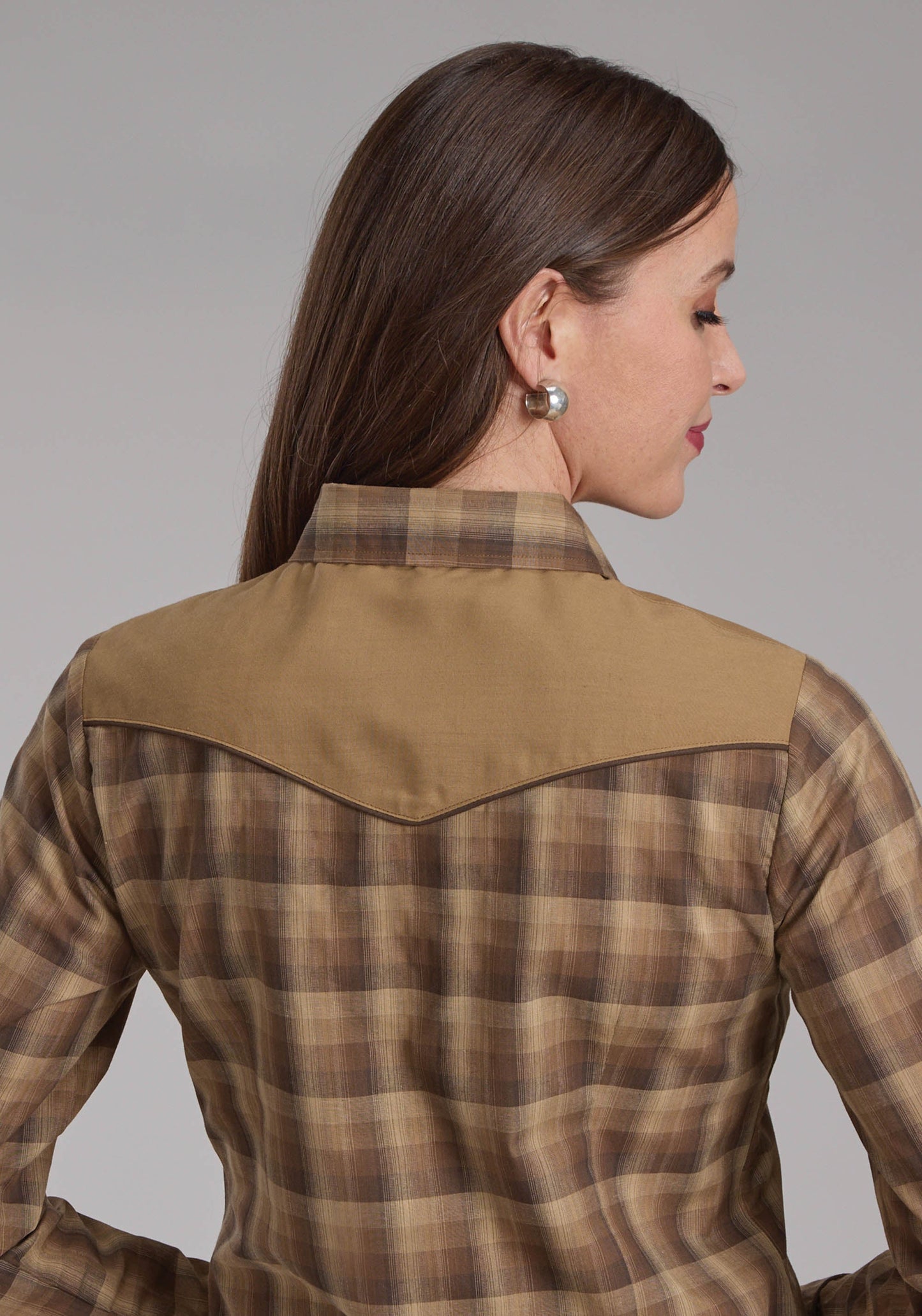 Roper Womens Brown And Tan Ombre Plaid Long Sleeve Snap Western Shirt