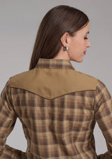 Roper Womens Brown And Tan Ombre Plaid Long Sleeve Snap Western Shirt