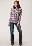 Roper Womens Long Sleeve Snap Wine  Navy  And White Plaid Western Shirt - Roper