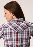 Roper Womens Long Sleeve Snap Wine  Navy  And White Plaid Western Shirt - Roper