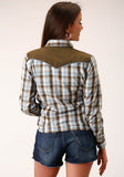 Roper Womens Long Sleeve Snap Brown  Blue  And White Plaid Western Shirt - Roper
