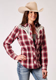 Roper Womens Long Sleeve Snap Red Plaid Western Shirt With Fancy Curved Yokes Applique On Front Yoke - Roper