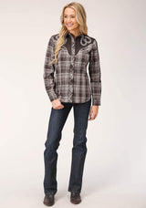 Roper Womens Long Sleeve Snap Chocolate And Cream Plaid Western Shirt - Roper - Flyclothing LLC