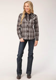 Roper Womens Long Sleeve Snap Chocolate And Cream Plaid Western Shirt - Roper