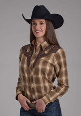 Roper Womens Tobacco, Black, And Red Plaid Long Sleeve Snap Western Shirt - Roper - Flyclothing LLC