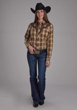 Roper Womens Tobacco, Black, And Red Plaid Long Sleeve Snap Western Shirt - Roper - Flyclothing LLC