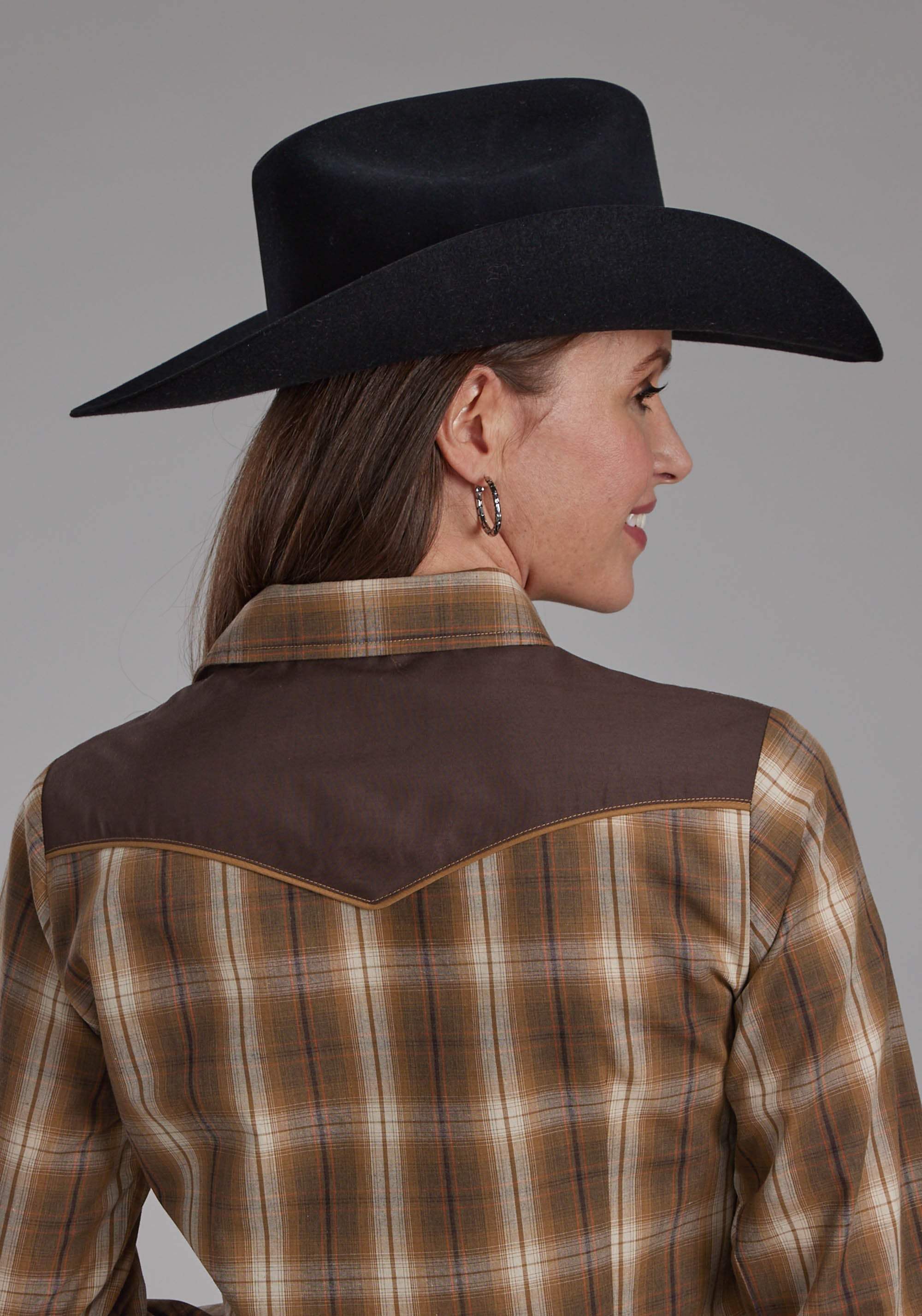 Roper Womens Tobacco, Black, And Red Plaid Long Sleeve Snap Western Shirt - Roper - Flyclothing LLC