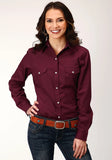 Roper Womens Long Sleeve Snap Solid Broadcloth  Wine Western Shirt - Roper