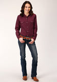 Roper Womens Long Sleeve Snap Solid Broadcloth  Wine Western Shirt - Roper