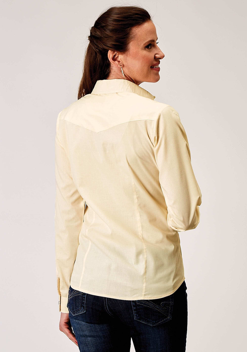 Roper Womens Long Sleeve Snap Solid Broadcloth Warm Ecru Western Shirt - Roper - Flyclothing LLC