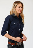 Roper Womens Blue Solid Long Sleeve Snap Western Shirt - Roper