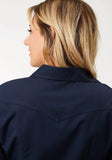 Roper Womens Blue Solid Long Sleeve Snap Western Shirt - Roper