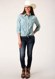 Roper Womens Long Sleeve Snap Aqua And Cream Ombre Stripe Western Shirt - Roper