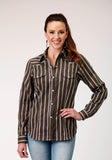 Roper Womens Long Sleeve Snap Chocolate Stripe Western Shirt - Roper