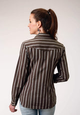 Roper Womens Long Sleeve Snap Chocolate Stripe Western Shirt - Roper - Flyclothing LLC