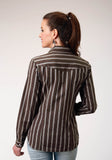 Roper Womens Long Sleeve Snap Chocolate Stripe Western Shirt - Roper