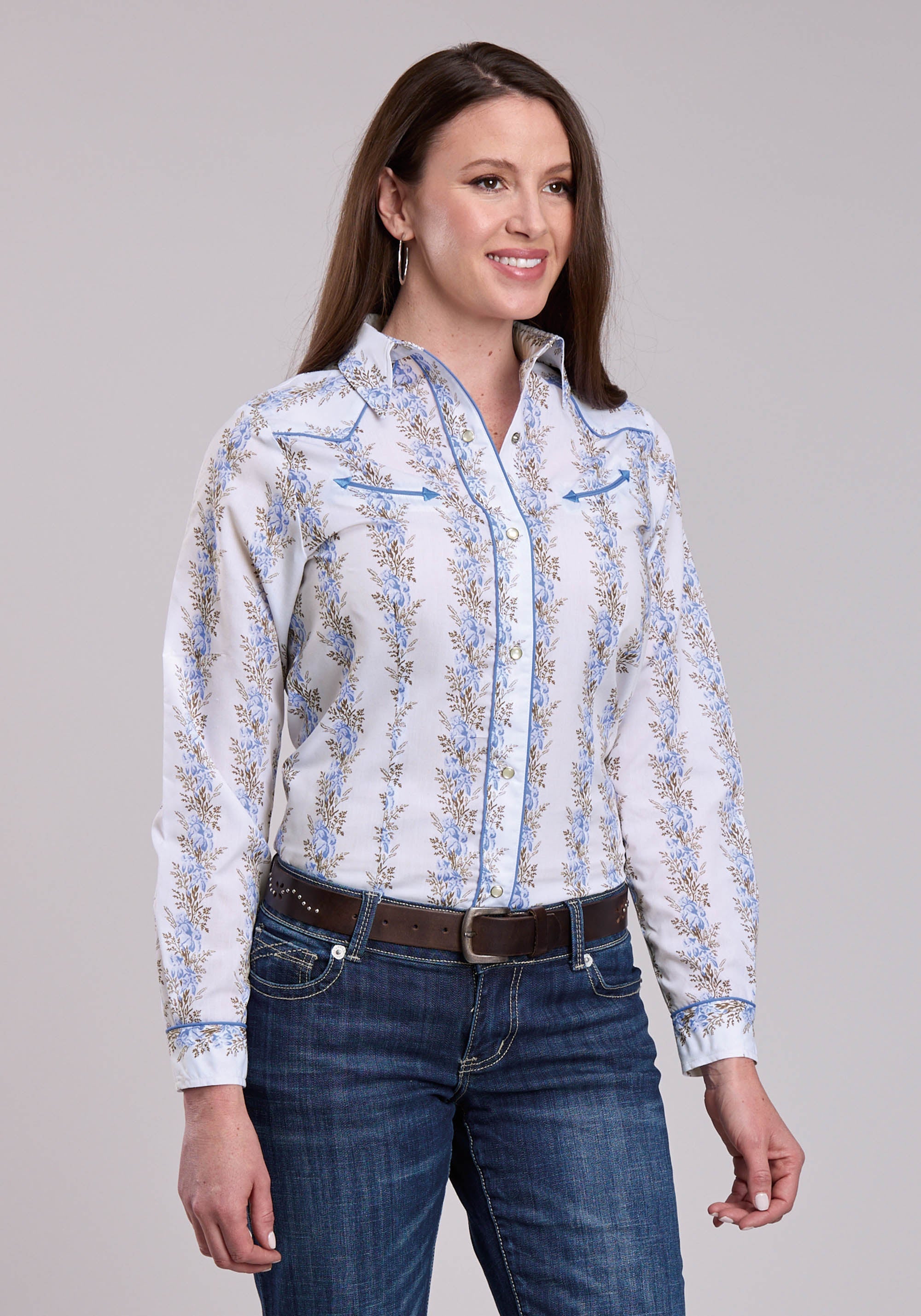Womens Roper Floral Stripe Long Sleeve Snap Shirt