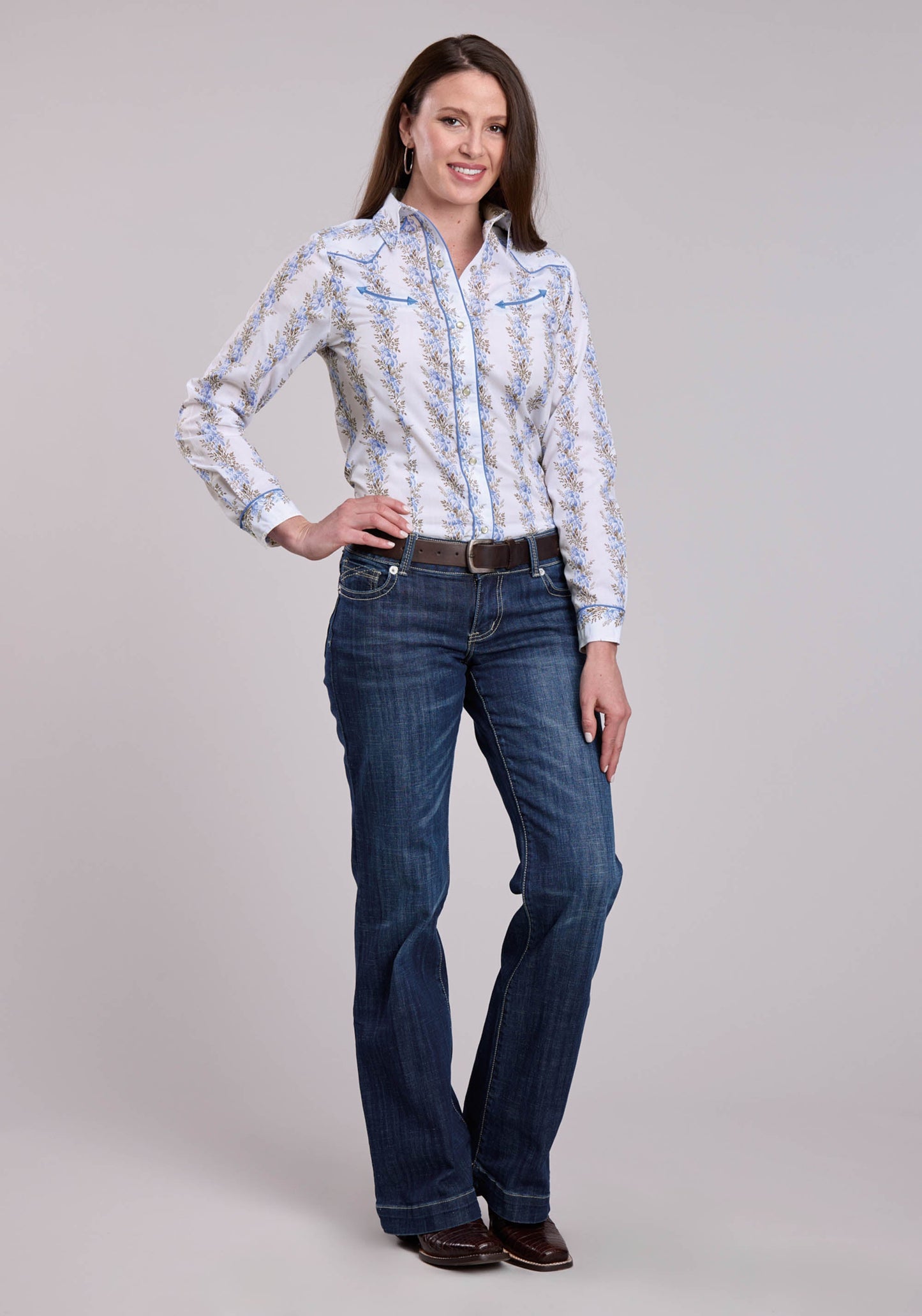Womens Roper Floral Stripe Long Sleeve Snap Shirt