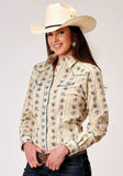 Roper Womens Long Sleeve Snap Floral Stripe Western Shirt With Solid Piping On Front And Back Yokes Smile Pockets - Roper